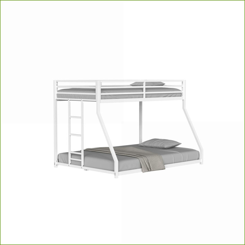 Structure de lit superposé simple au dessus d'un lit double en métal - Conception robuste et silencieuse, aucun sommier nécessaire, blanc pour les chambres à coucher