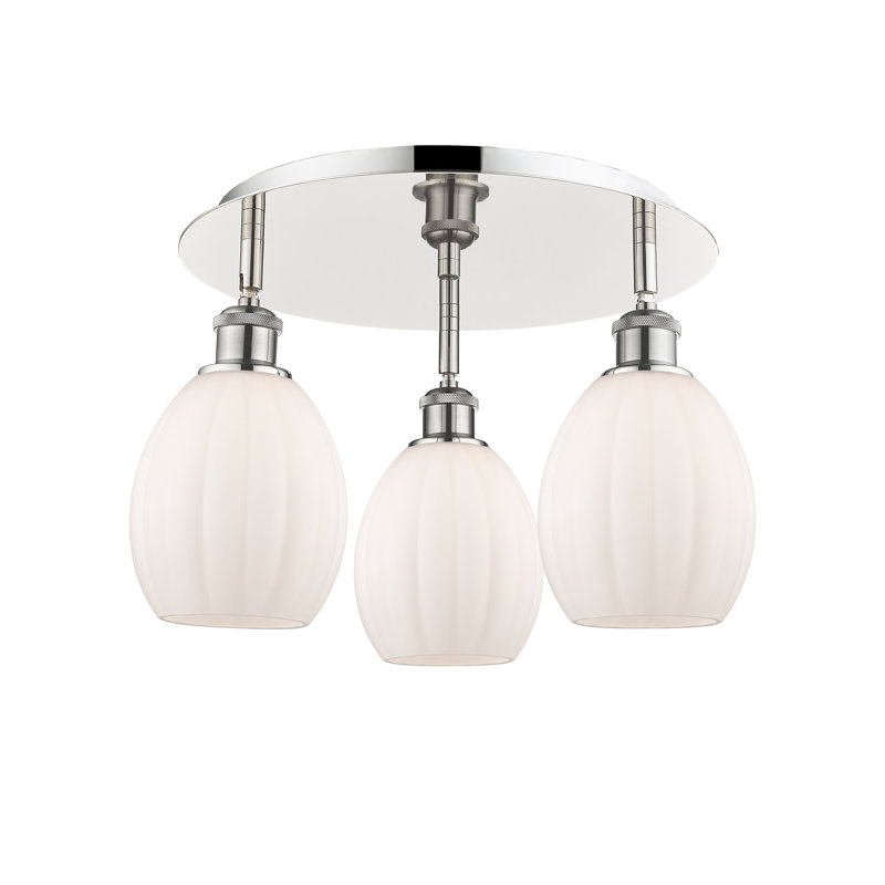 Plafonnier semi-encastré en verre Berl, Blanc mat, Nickel poli
