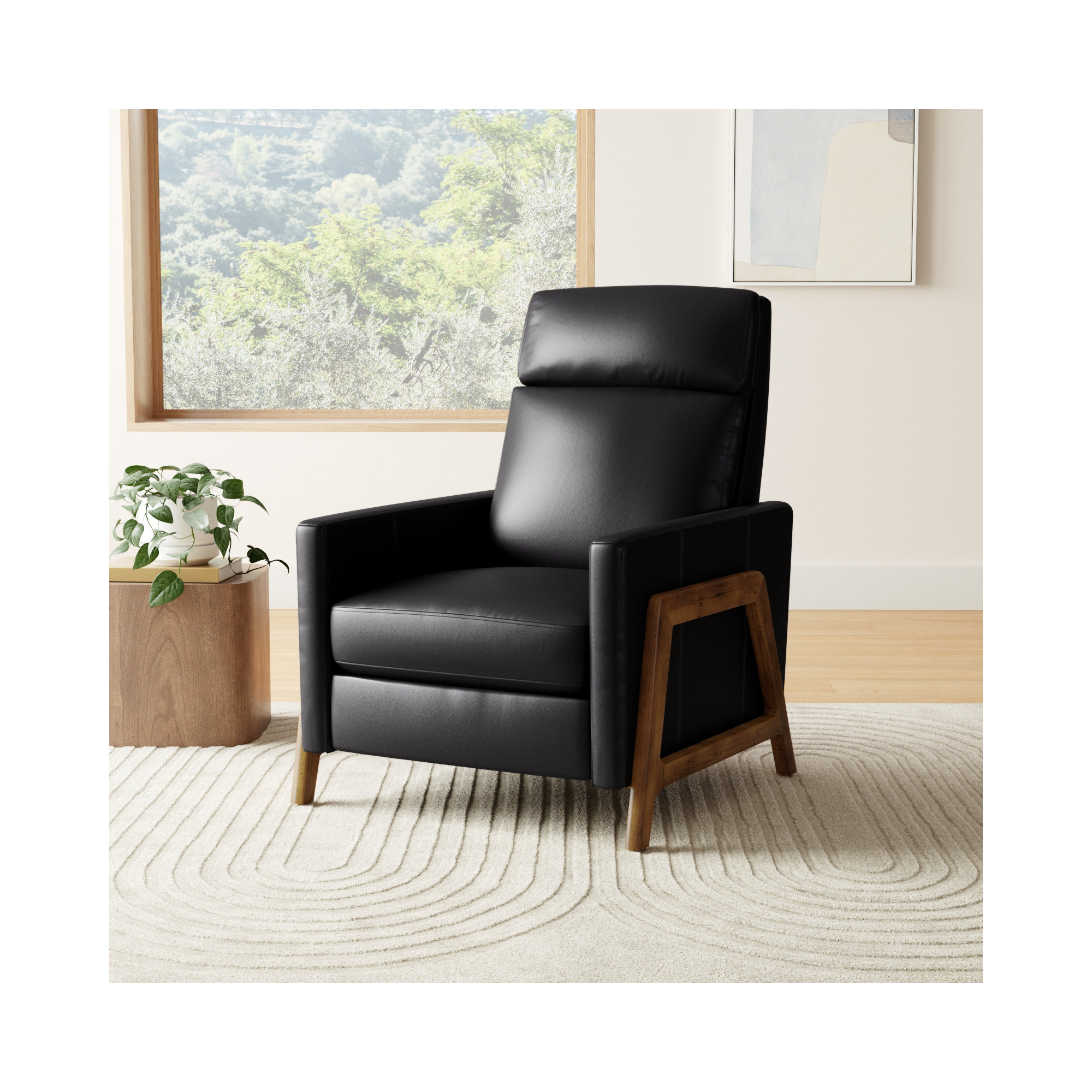 Bosse Genuine Leather Recliner, Black Genuine Leather