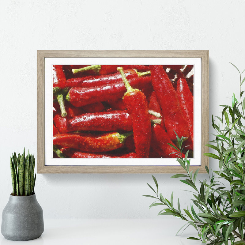 Red Chilli Peppers - Picture Frame Painting, 48cm H x 65cm W x 2cm D, Oak Framed