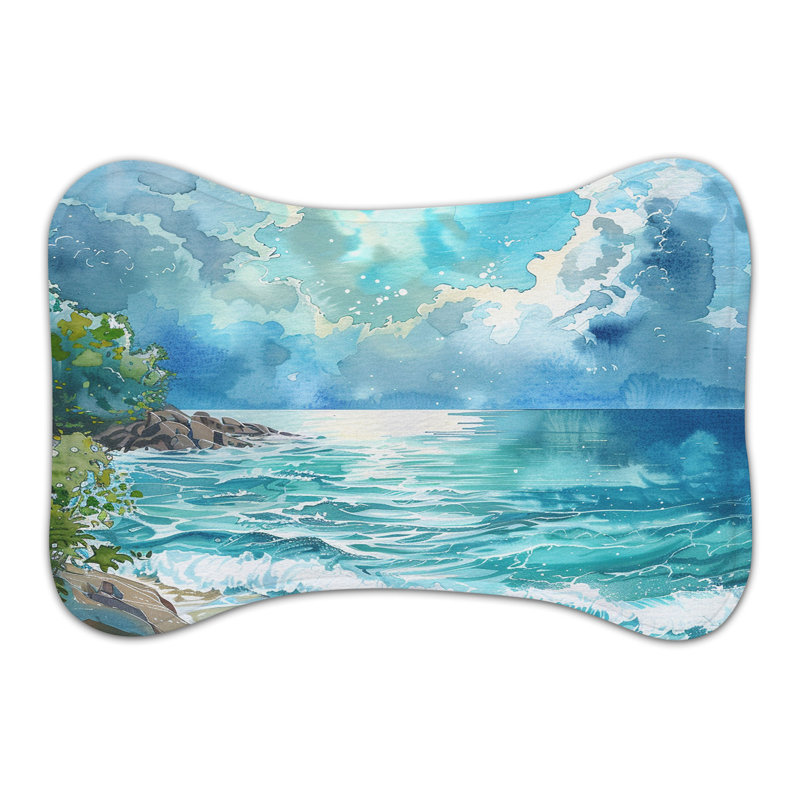 Vibrant Marine Motifs - 1 Piece Bone Shape Feeding Mat