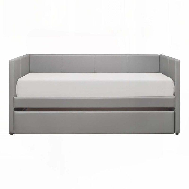 Faux Leather Upholstered Daybed with Trundle, Gray