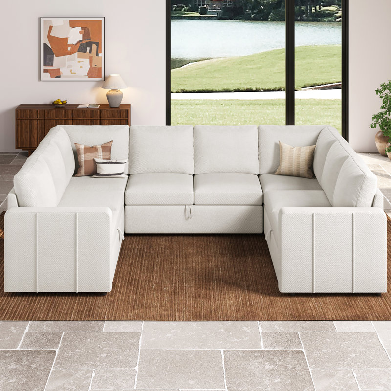 Canapé modulaire en chenille Seybert, Chenille beige