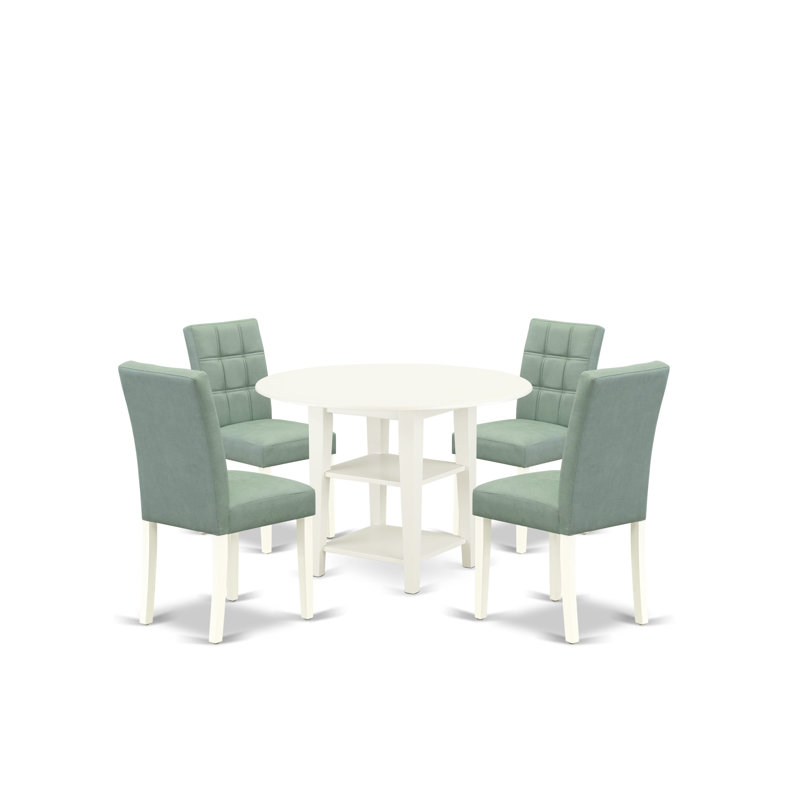 L'ensemble de table de salle à manger 5 pièces comprend une table de salle à manger moderne Mid-Century et 4 chaises de salle à manger en polyester vert saule, blanc lin