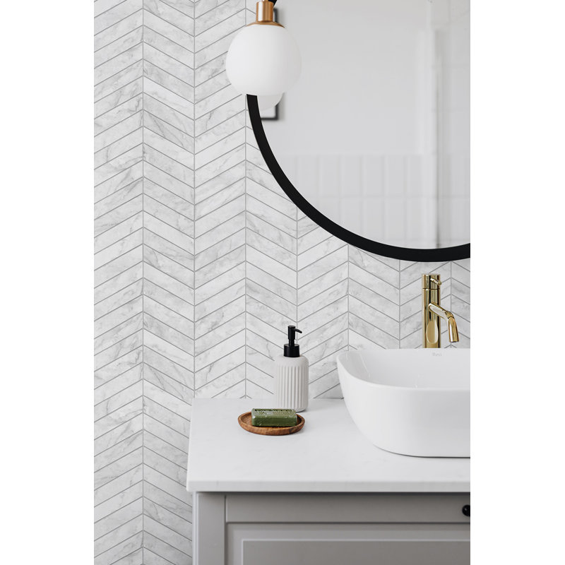 Luxe Haven Marbled Chevron 9' L x 20.5" W Peel and Stick Wallpaper Roll, Calcutta/Argos Gray