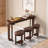 Cherry Solid Wood 3-Stool Bar Table Set with PU Upholstered Seats and Space-Saving Storage, 60 x 15 Dining Table