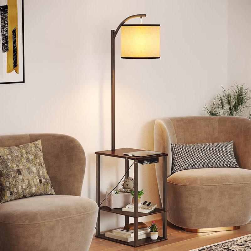 Berlare 59'' Task Floor Lamp with USB and Outlet, ‎Rustic Brown/Black