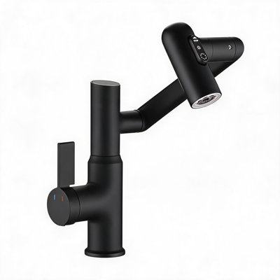 8 inch Matte Black Brass Bathroom Sink Faucet with Spray Function and Temperature Display