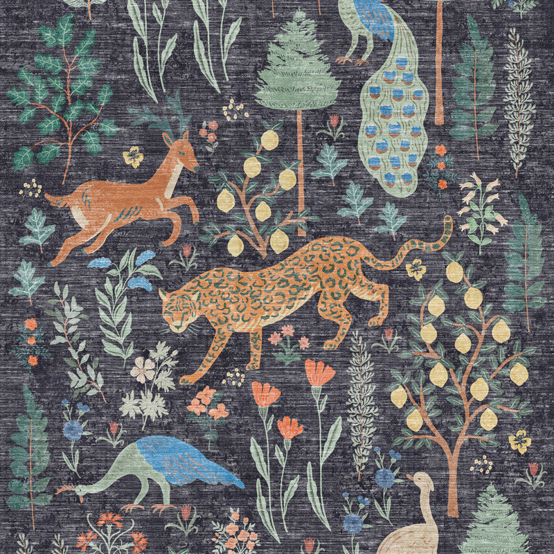Boho Floral and Animal Print Machine Washable Area Rug, Rectangle 8' x 10