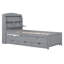 Lit plateforme simple en bois avec lit gigogne et tête de lit à DEL avec tiroirs, gris-948839978-948839979