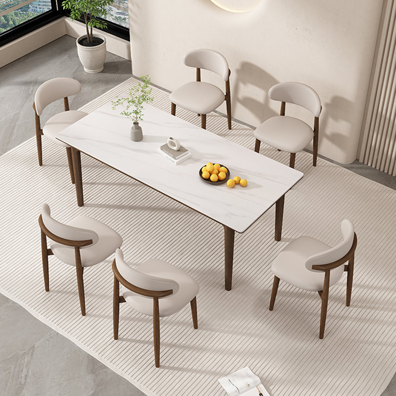 6 - Person White Rectangular Solid Wood Sintered Stone Tabletop Dining Table Set, 29.53" H x 62.99" W x 31.5" D