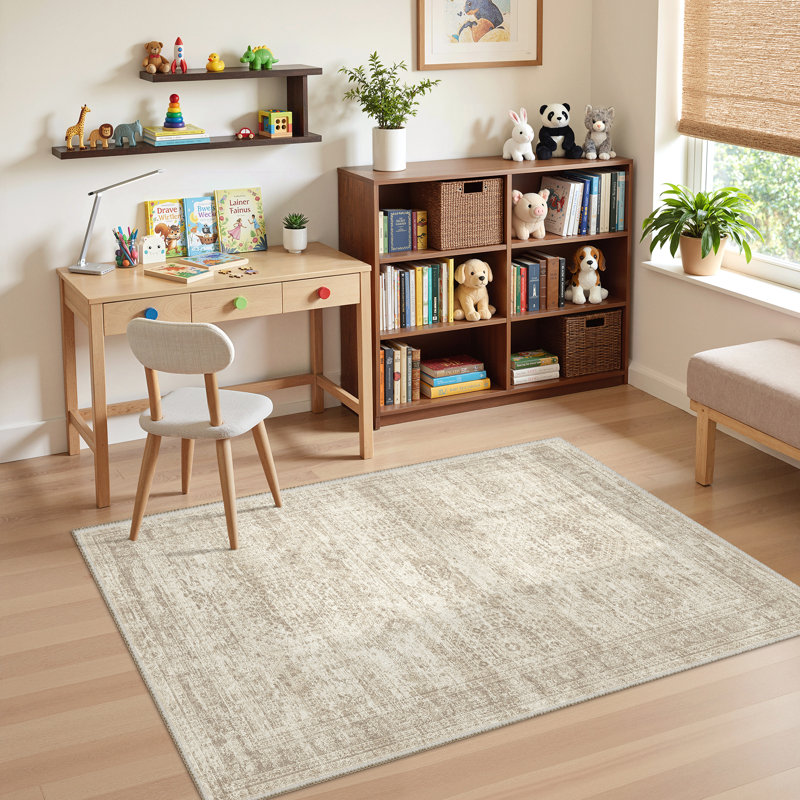 Tapis persan lavable délavé, Rectangle 4 pi x 6 pi, Beige