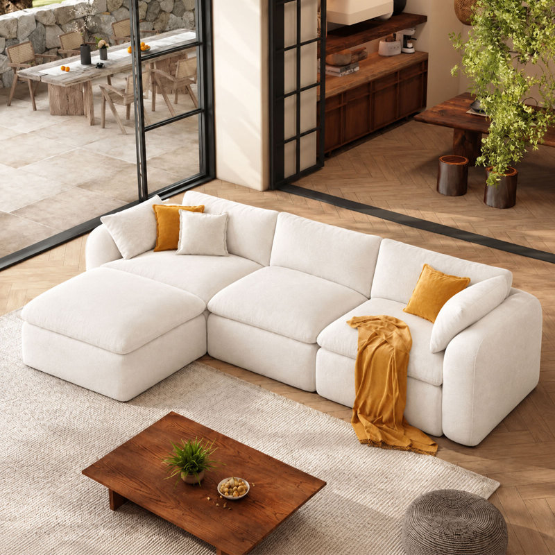 Canapé d'angle convertible modulable en forme de L de 275 cm (108,3 po), canapé infonuagique avec pouf intégré