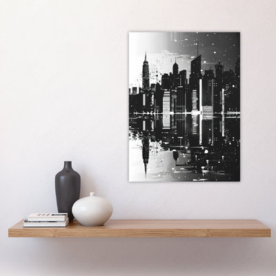Metropolis Cityscape Reflection Black Wall Art Print