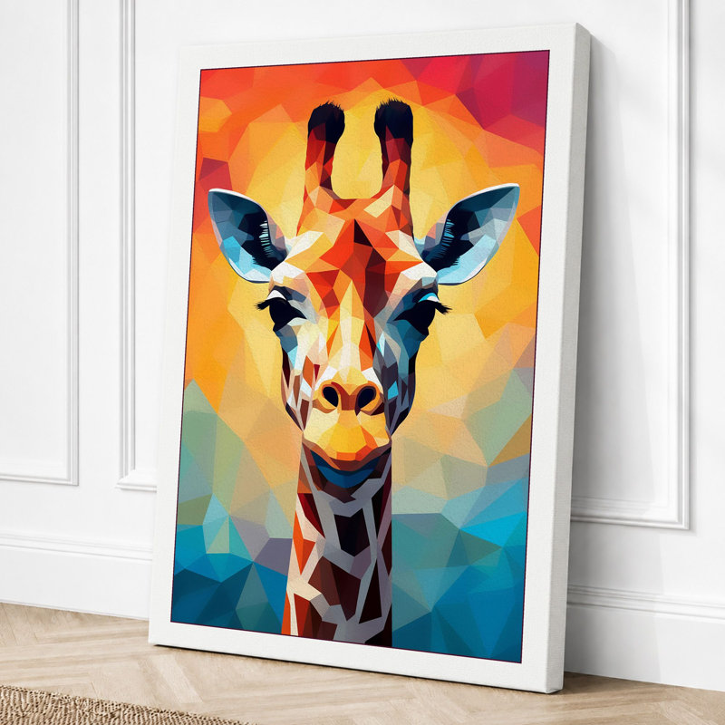 Giraffe Geometric 1 Piece Wrapped Canvas Wall Art, 24x16 - 61.0 x 40.6 cm, White Border