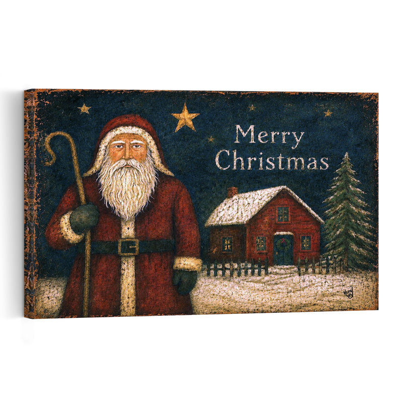 Olde Time Santa Vintage Abstract Pine Tree Landscape Winter Wall Art Print, 40.64cm H x 60.96cm W