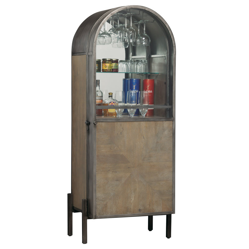 Ramses Aged Taupe Wine and Bar Cabinet with Glass Door and Storage