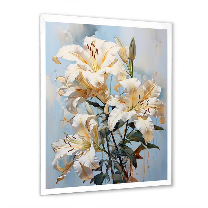 " Lilies Blossoms In Bloom II ", 44" H x 34" W x 1.5" D, White Single Picture Framed