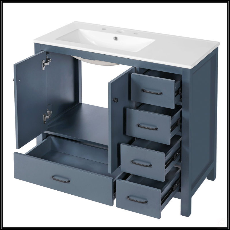 Meuble-lavabo 36 po avec lavabo en céramique et armoire de rangement abondante - Portes et tiroirs à fermeture en douceur