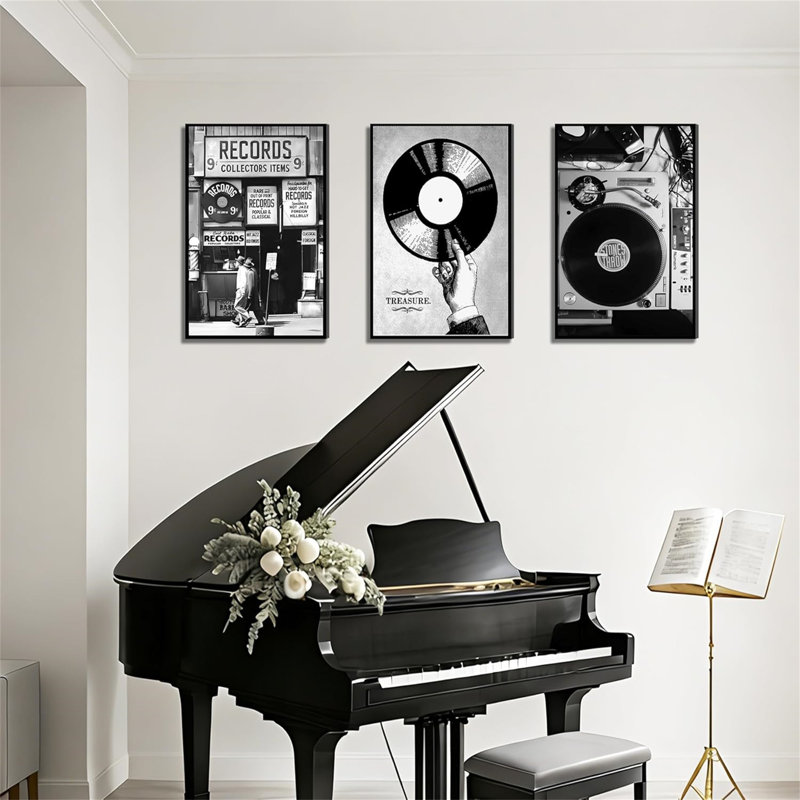 3Pcs Retro Music Poster Wall Art, Black and White Photography Print Set, Preppy Vinyl Record Store Decor, Rock Music Lovers Artwork for Recording Studio Club Home Decoration (Multiple Sizes, Framed/Unframed/Canvas Options)