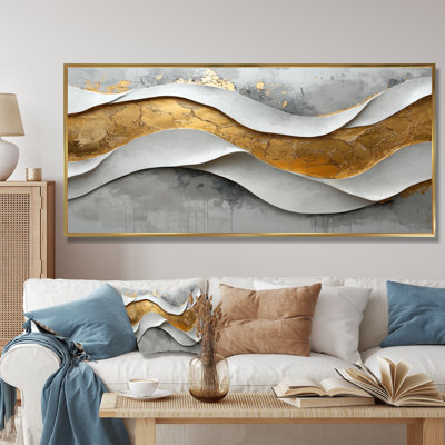 Ognen Abstract Grove Of Introspection In Gold And White II - Abstract Modern Waves Wall Art