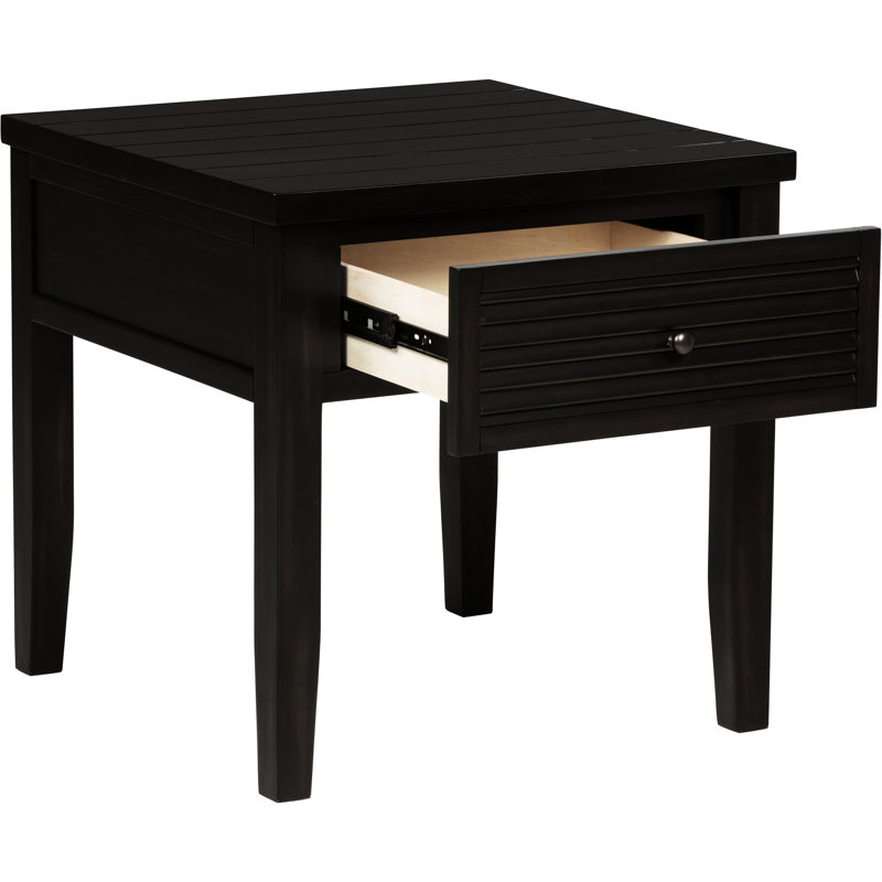 Table d'appoint carrée à finition vieillie, pieds en bois massif et tiroir de rangement, table décorative de style bord de mer pour salon avec placage en pin, style unique, idéale pour les espaces