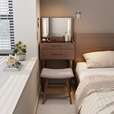 Tabouret de coiffeuse en bois massif avec coussin de selle, siège éponge à rebond élevé, fauteuil de maquillage facile à assembler