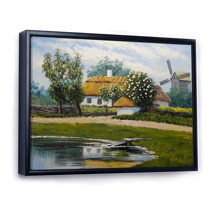 Maison traditionnelle dans le village - on, H 16 po x l 32 po x P 1 po, Cadre flottant noir