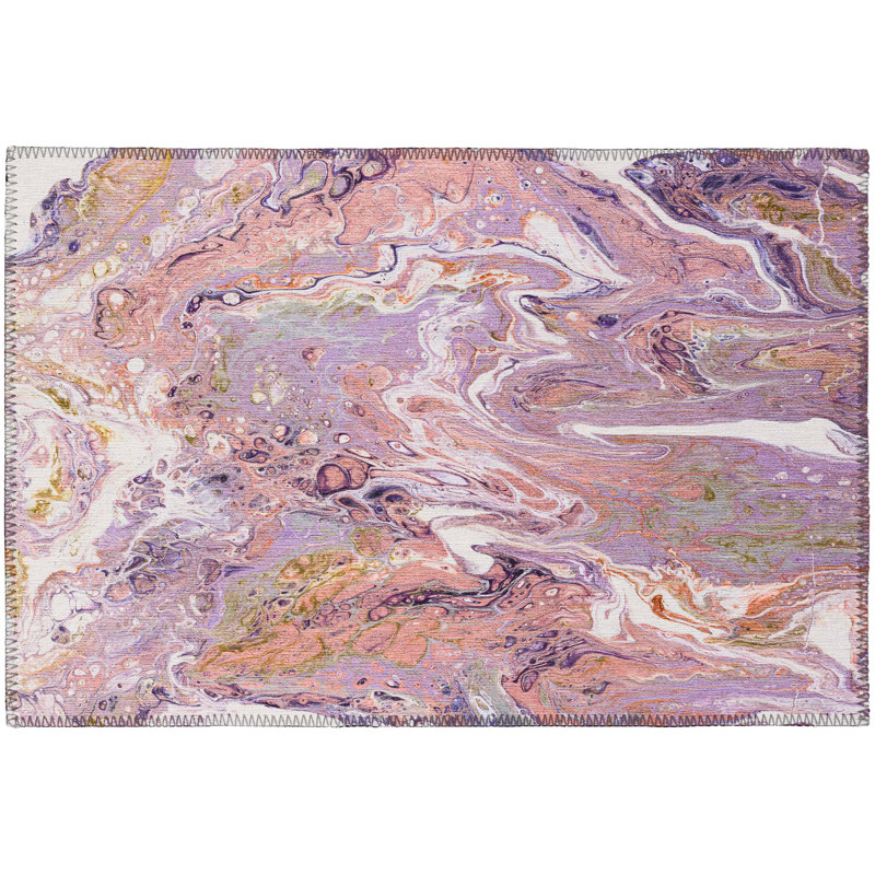 Tapis rose / mauve à motif abstrait tissé à la machine, Rectangle 1 pi 8 po x 2 pi 6 po