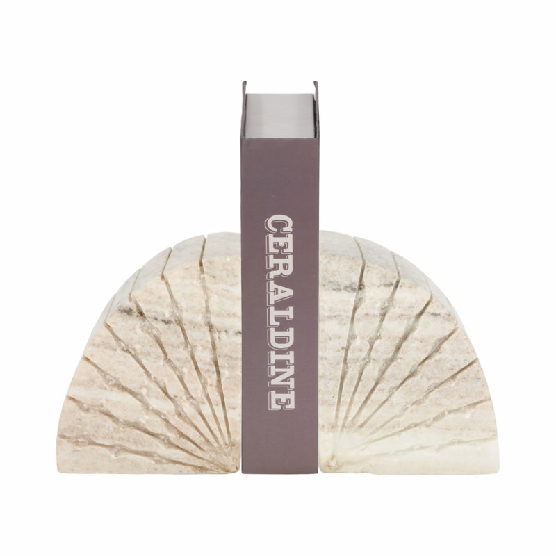 Latitude Run® Onyx Marble Semi Circle Bookends, Set Of 2, Luxurious Tan, Elegant Home Decor, Natural Marble Material, Perfect For Book Lovers And Office Desks.