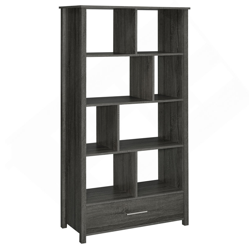 Bibliothèque de rangement grise vieillie à 4 tablettes, Gris