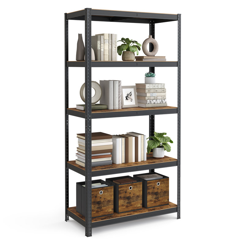 Desi Steel Standard Bookcase, 200cm H x 100cm W x 50cm D, Rustic Brown/Black