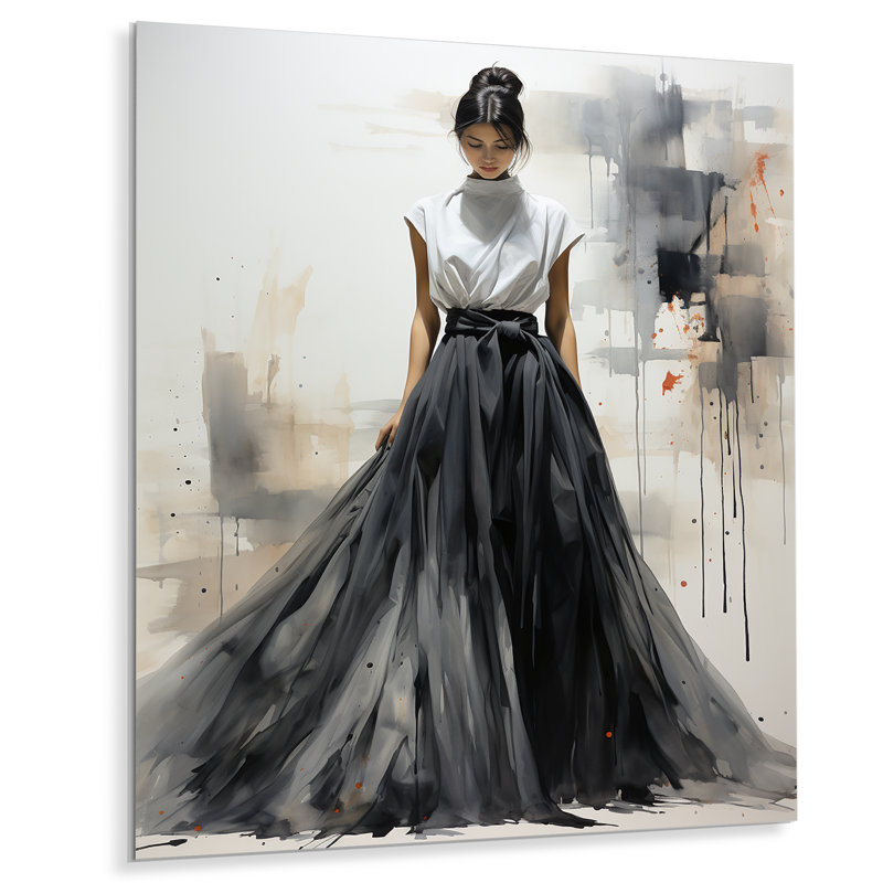 Minimaliste noir et blanc chic robe III - art mural en métal Dior, H 32 po x l 16 po x P 1 po