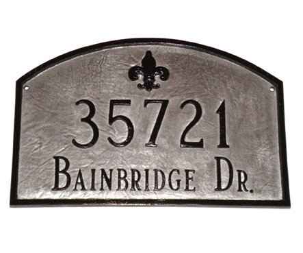 Fleur de Lis 2-Line Lawn Address Sign, Swedish Iron/Black