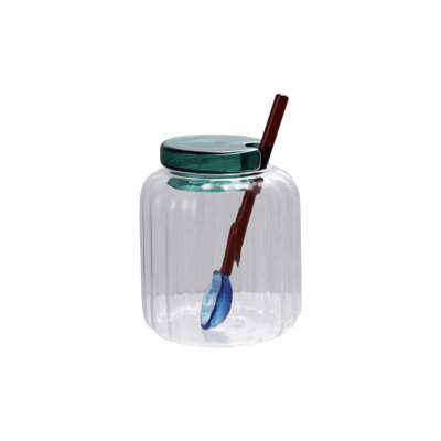 Pleated Glass Jar With Lid And Spoon