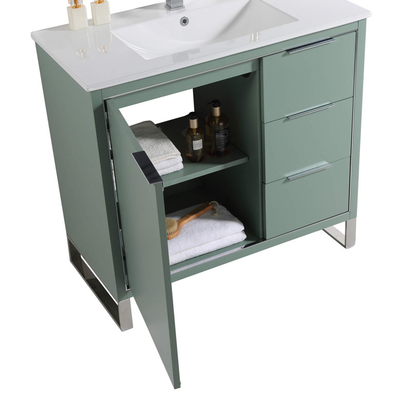 Ensemble de meuble-lavabo simple 36 po, Chrome, Vert menthe