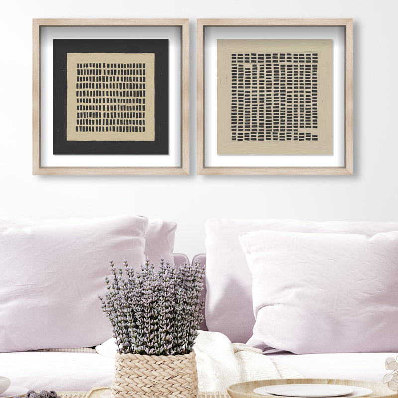 Tiny Windows Set Shadowbox Abstract Print by Oliver Gal, Black Frame, 12 x 12, 17.5"H x 17.5"W, Natural Oak Shadowbox