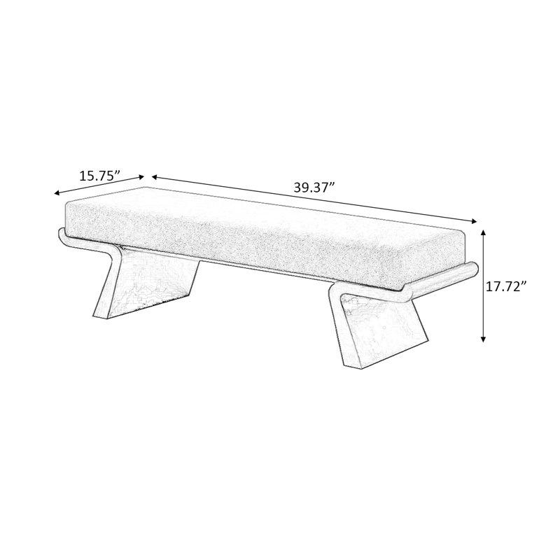Banc rembourré blanc, H 17,72 po x l 39,37 po x P 15,75 po