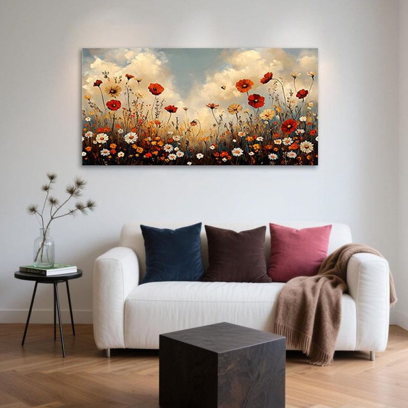 Grandes fleurs sur toile, impression de fleurs sauvages brunes pour le salon, 24 x 48 pouces