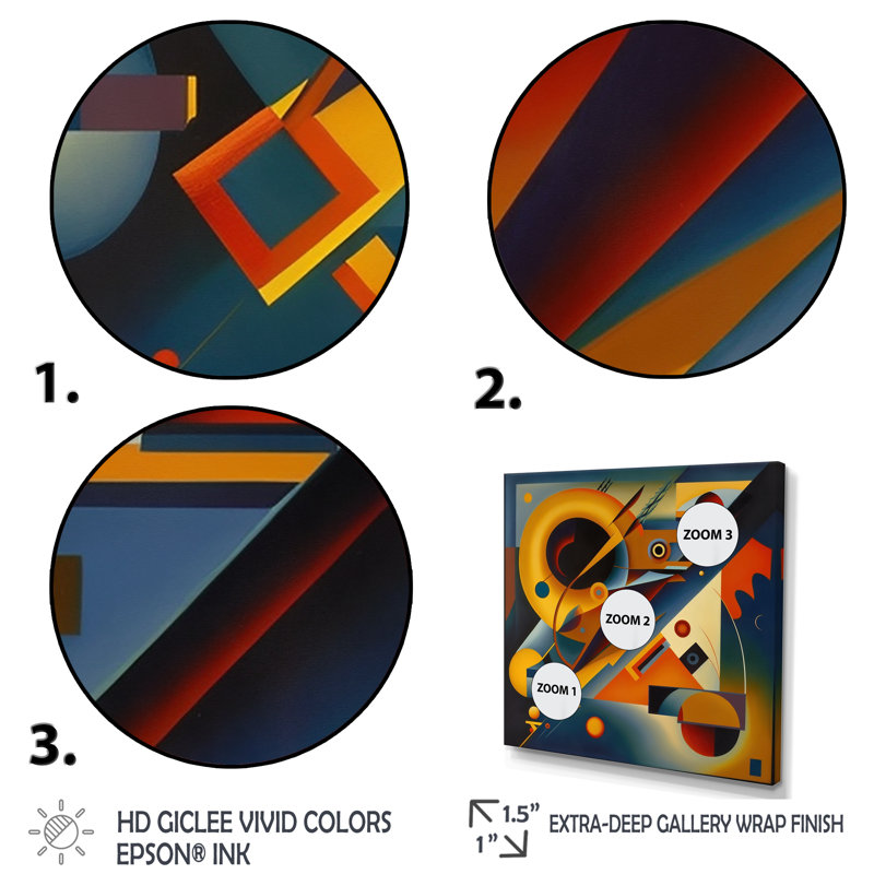 Multicolore géométrique formes orange V - reproduction sur toile, H 16 po x l 16 po x P 1 po, Toile tendue