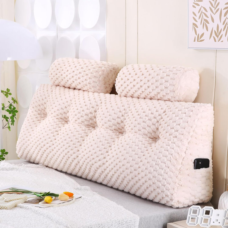 Coussin de tête de lit combiné - 1 coussin de tête de lit en coin + 2 coussins de tête, H 7,87 po x l 59,06 po, Beige
