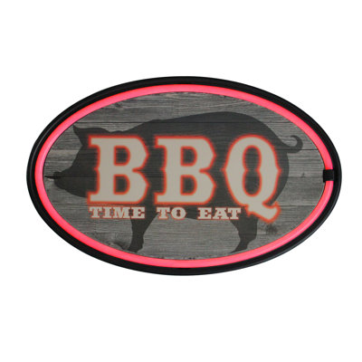 16.25" Black and Red Battery Operated LED Lighted BBQ Neon Wall Sign