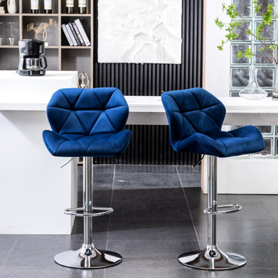 Pivot en velours bleu, de 2 - conception à dossier moyen avec hauteur ajustable et repose-pieds capitonné en diamant 2