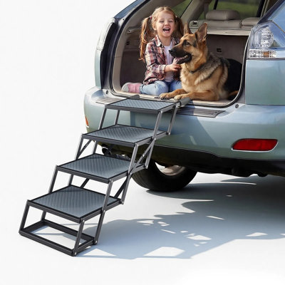 Escalier pour chien pour voiture, rampe pour chien pliable extra large à 4 marches pour grands chiens avec surface antidérapante, échelle d'escalier pour animal portable légère pour voiture, VUS, camion, lit haut, canapé