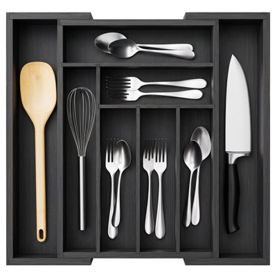 Luzius Bamboo Adjustable Expandable 8 Slot Flatware Drawer Organizer Silverware Organizer for Kitchen Utensils