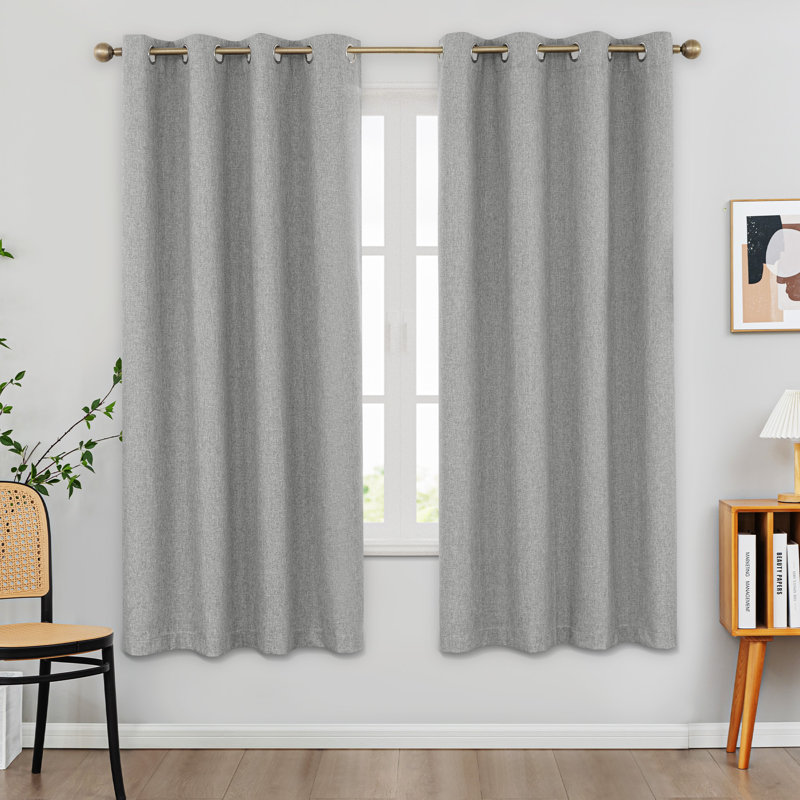 100% Blackout Thermal Insulated Polyester Curtain Pair, Gray, 52" W x 72" L