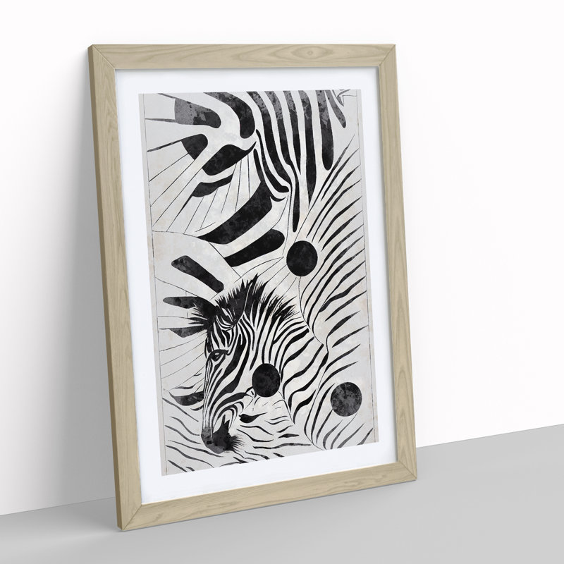 Zebra No.1 Abstract - Single Picture Frame Painting, 64cm H x 46cm W x 2cm D, Oak