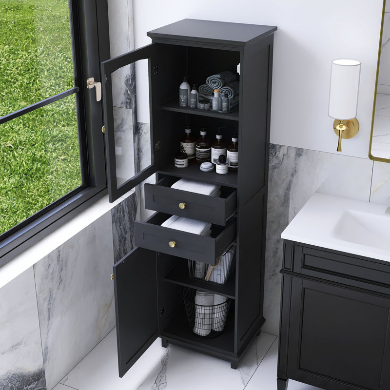Armoire de rangement autoportante pour salle de bain 63 po - Double porte et tiroirs + 2 tablettes réglables