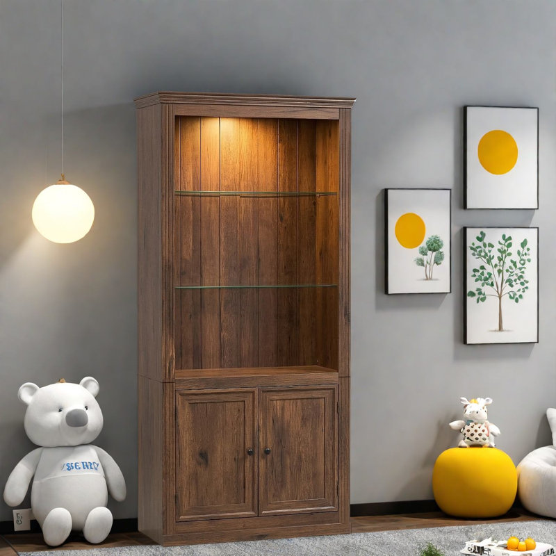 Led Lighted Bookcases With Storage, Mdf Farmhouse Display For Home