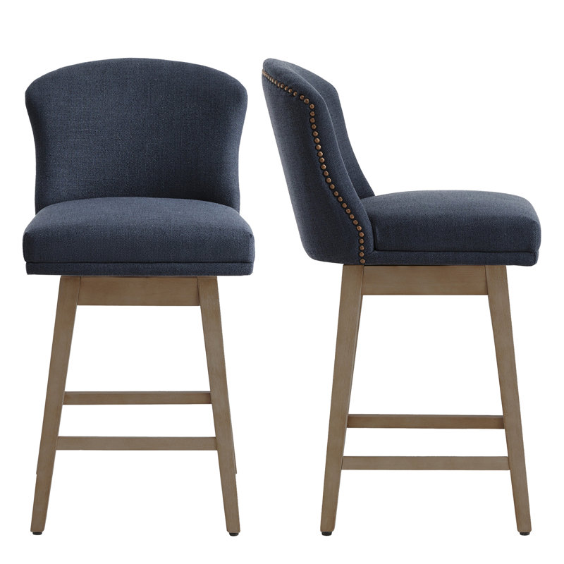 Tabouret de comptoir pivotant 26 po Azena, Polyester - bleu insigne, Brun clair